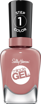 Sally Hansen Miracle Gel w odcieniu Rose & Shine, butelka lakieru w kolorze pudrowego różu, przód.