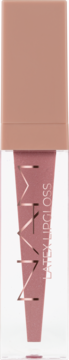 Błyszczyk NAM Latex Smokey Rose w przezroczystej tubce, beżowa zakrętka, pionowy napis, widok z przodu.