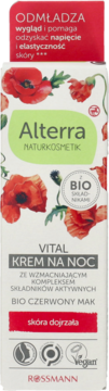 Alterra Naturkosmetik Vital Krem na Noc, z bio czerwonym makiem, dla skóry dojrzałej, widok z przodu.