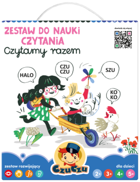 Zestaw Czuczu 'Czytamy razem' do nauki czytania, dla dzieci 2-5 lat. Barwna okładka z dziećmi, kurczakiem i sylabami.