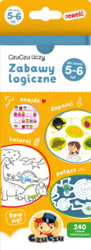 CzuCzu Zabawy logiczne: pionowa kolorowa książeczka edukacyjna dla dzieci 5-6 lat, z okładką pokazującą zadania.