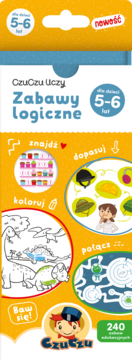 CzuCzu Zabawy logiczne: pionowa kolorowa książeczka edukacyjna dla dzieci 5-6 lat, z okładką pokazującą zadania.