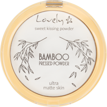 Puder prasowany Lovely Bamboo Ultra Matte Skin w kremowej, okrągłej kasetce z bambusową grafiką. Widok z góry.
