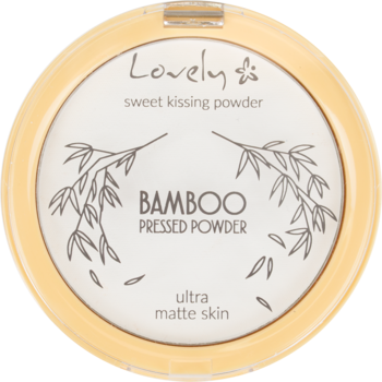 Puder prasowany Lovely Bamboo Ultra Matte Skin w kremowej, okrągłej kasetce z bambusową grafiką. Widok z góry.