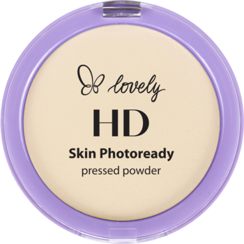 Lovely HD Skin Photoready, matujący prasowany puder w okrągłym, jasnofioletowym opakowaniu. Widok z góry.