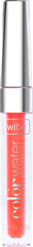 Transparentny błyszczyk Wibo Color Water w koralowym odcieniu, widok z przodu, z srebrną nakrętką.