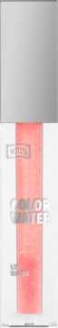 Brokatowy błyszczyk do ust Wibo COLOR WATER, pH-reagujący, w transparentnej tubce ze srebrną nakrętką.