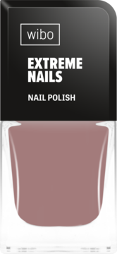 Wibo Extreme Nails lakier do paznokci, butelka z przybrudzonym różowym kolorem, widok z przodu. Szara etykieta.