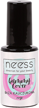 Neess Gummy Cover Rose, kauczukowa baza do hybryd w butelce z czarną nakrętką, widok z przodu.