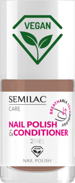 Semilac Care Lakier & Odżywka 2w1, wegański, oddychający, w jasnym beżu, widok z przodu.
