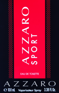 Opakowanie Azzaro Sport Eau de Toilette 100ml, czarno-czerwone z białym napisem, widok z przodu.