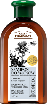 Green Pharmacy szampon wzmacniający z łopianem do wypadających włosów, brązowa butelka 350ml.