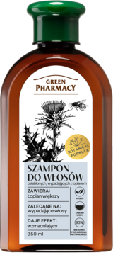 Green Pharmacy szampon wzmacniający z łopianem do wypadających włosów, brązowa butelka 350ml.