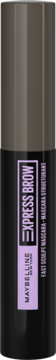 Maybelline Express Brow Sculpt, czarna modelująca maskara do brwi z szarą zakrętką, widok z przodu.