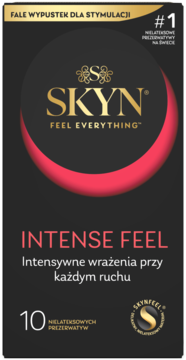 Czarne opakowanie prezerwatyw SKYN Intense Feel, 10 szt. Nielateksowe, #1 na świecie, z wypustkami dla stymulacji.