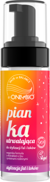 OnlyBio pianka utrwalająca Hair in Balance do fal i loków, butelka z pompką, gradientowa etykieta.