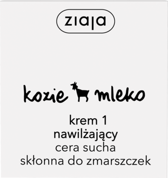 Ziaja Kozie Mleko krem nawilżający do cery suchej i skłonnej do zmarszczek. Biała etykieta, czarny napis i logo Ziaja.