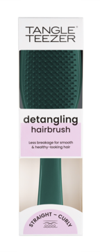 Zielona szczotka Tangle Teezer detangling hairbrush w białym opakowaniu, widok z przodu, dla włosów prostych-kręconych.