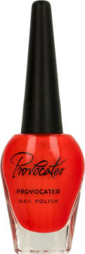 Czerwony lakier do paznokci Provocater Nail Polish, butelka z czarną nakrętką, widok z przodu. Kolor Provocater Red.