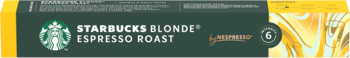 Opakowanie kawy Starbucks Blonde Espresso Roast, zielone z logo syreny i złotym abstrakcyjnym wzorem.