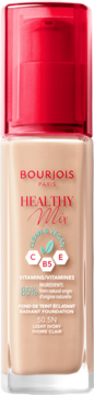 Jasnobeżowy wegański podkład Bourjois Healthy Mix Radiant 50.5N Light Ivory, butelka z pompką.