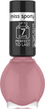 Butelka lakieru Miss Sporty Perfect To Last 202, dusty pink, trwały do 7 dni, widok z przodu.