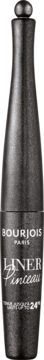 Bourjois Liner Pinceau eyeliner w czarnej, smukłej butelce z matowym wykończeniem, widok z przodu z logo.
