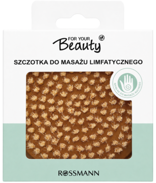 Szczotka do masażu limfatycznego For Your Beauty, Rossmann, w biało-zielonym pudełku z brązowym syntetycznym włosiem.