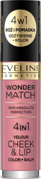 Różowo-czarny Eveline Wonder Match 4IN1 Velour Cheek & Lip, sztyft do ust i policzków, z przodu.