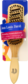Jean Louis David bambusowa wentylowana szczotka do włosów z włosiem dzika, widok z przodu, w opakowaniu.