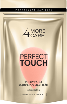 4 MORE CARE Perfect Touch ultramiękka gąbka do makijażu w złotej saszetce, widok z przodu.