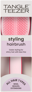 Pink Tangle Teezer styling hairbrush in retail packaging, front view, for all hair, wigs & extensions.