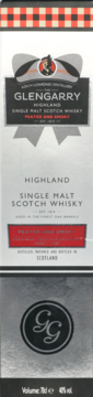 White box of Glengarry Highland Single Malt Scotch Whisky, with a red tartan top and black label details 'Peated and Smoky'.