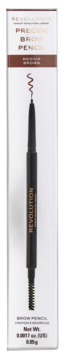 Kredka do brwi Revolution Precise Brow Pencil Medium Brown, czarna obudowa, widoczna końcówka i szczoteczka.