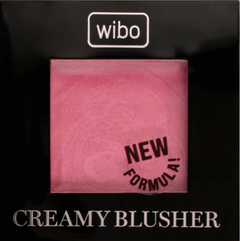 Wibo Creamy Blusher, czarny kompakt z różowym, rozświetlającym różem w kremie i napisem NEW FORMULA!