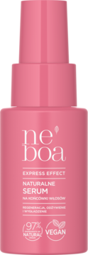 Różowe serum do włosów Neboa Express Effect Naturalne Serum w butelce z atomizerem, widok z przodu.