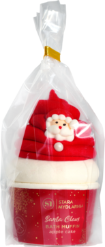Muffinka do kąpieli Santa Claus apple cake, czerwono-biała, w kształcie babeczki, w folii. Stara Mydlarnia.