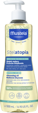 MUSTELA Stelatopia ,olejek myjący przeciw swędzeniu, od 1. dnia życia, skóra sucha i skłonna do atopii,przód