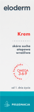 Eloderm Krem dla suchej, atopowej, wrażliwej skóry, z kompleksem Omega 3-6-9. Panel informacyjny.