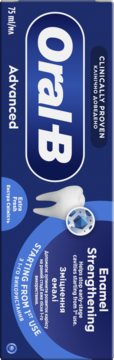 Oral-B Enamel Strengthening Advanced pasta do zębów 75 ml, niebieskie opakowanie z ilustracją zęba.