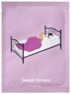 Różowa maska w płachcie Sweet Dream nawilżająco-odprężająca, z lawendą, widok z przodu.