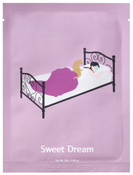 Różowa maska w płachcie Sweet Dream nawilżająco-odprężająca, z lawendą, widok z przodu.