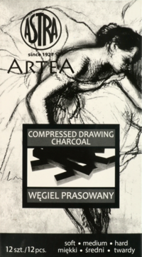ASTRA Artea ,węgiel rysunkowy, prasowany, miękki, średni, twardy, zestaw,przód