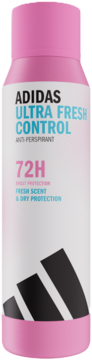 Biało-różowy antyperspirant Adidas Ultra Fresh Control dla kobiet, 72h ochrony i suchej świeżości.