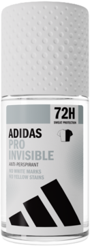 Adidas PRO Invisible, 72h antyperspirant w kulce, przezroczysty, z teksturowanym białym korkiem, widok z przodu.