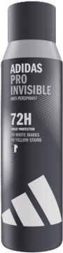 Adidas Pro Invisible, ciemnoszary antyperspirant w sprayu 72H, widok z przodu, bez białych i żółtych śladów.