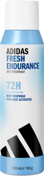 Adidas Fresh Endurance antyperspirant w biało-niebieskiej puszce, widok z przodu, 72H ochrony, 150ml.