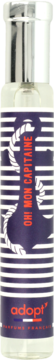 Męska woda perfumowana Adopt' Oh! mon capitaine, butelka z niebieską etykietą w paski i białą kotwicą.