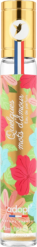 Adopt' Quelques mots d'amour woda perfumowana, butelka w kwiaty, złoty korek z logo i biało-niebiesko-czerwoną wstążką.