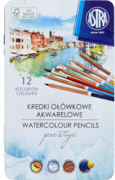 ASTRA Prestige ,kredki ołówkowe, akwarelowe, 12 kolorów, z drewna cedrowego, zestaw,przód